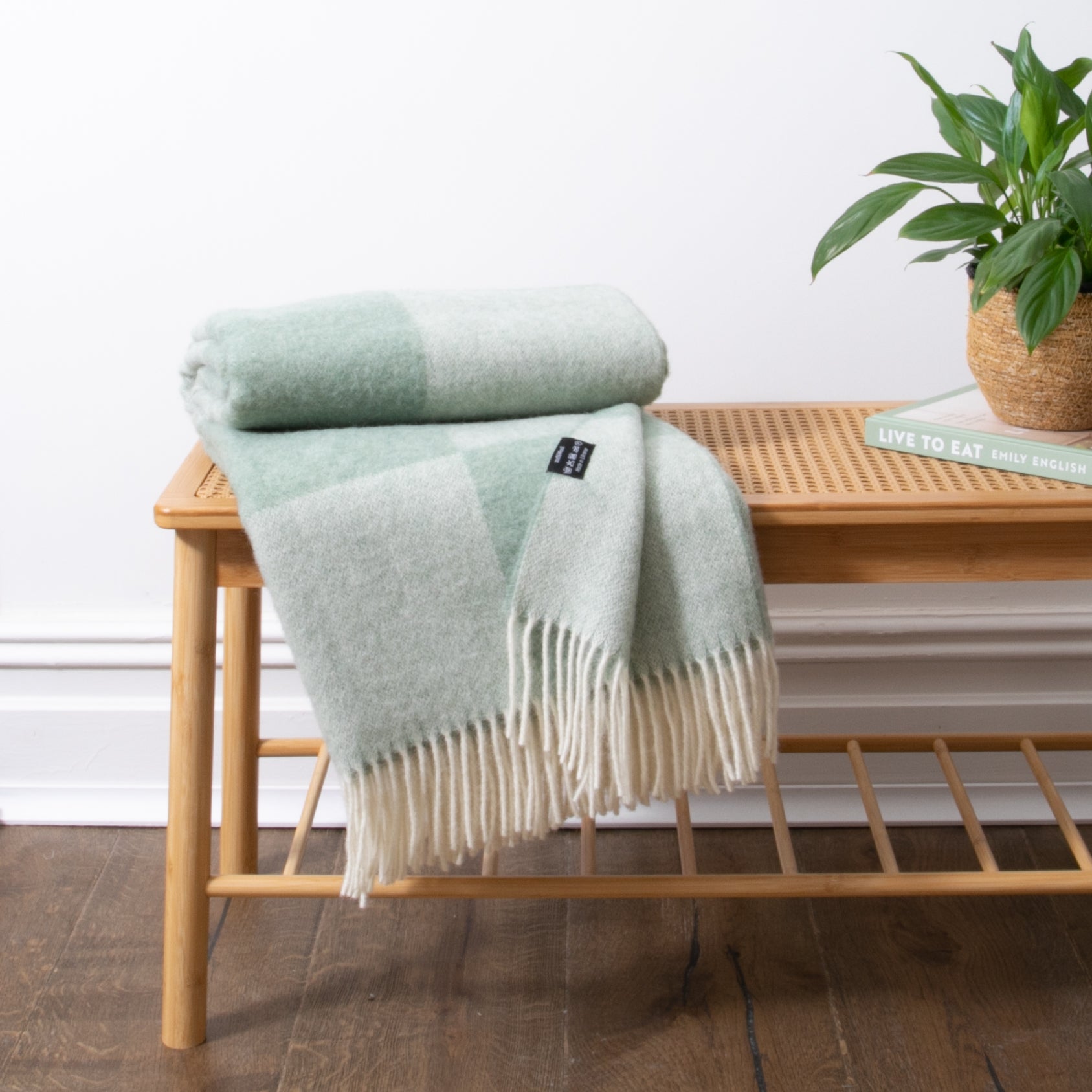Checkerboard Green Wool Blanket